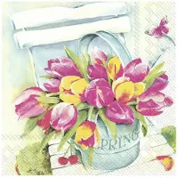 Merkloos 60x Gekleurde 3-laags servetten tulpen 33 x 33 cm - Feestservetten
