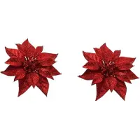 Cosy & Trendy 2x Kerstversieringen kerststerren bloemen rode op clip - Kersthangers