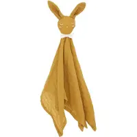 Atmosphera Konijn knuffeldoekje/tuttel lapje van zachte pluche - okergeel - 50 cm - Knuffeldoek