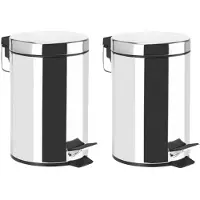 Spirella MSV kleine pedaalemmer - 2x - rvs - zilver - 5L - 20 x 27 cm - Badkamer/toilet - Pedaalemmers