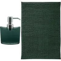 MSV badkamer droogloop mat - Bolzano - 40 x 60 cm - met bijpassend zeeppompje - donkergroen - Badmatjes