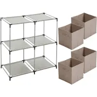Urban Living Kastmandjes/opberg mandjes - beige - 4x stuks van 29 Liter - Rekje is 67 x 68 cm - Opbergmanden