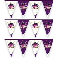 Witbaard Haza Vlaggenlijn geslaagd thema - 3x - 10 meter - paars/wit - plastic - examenfeest hangdecoratie - Vlaggenlijnen