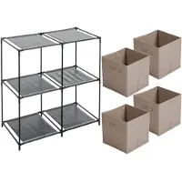 Urban Living Kastmandjes/opberg mandjes - beige - 4x stuks van 29 Liter - Rekje is 67 x 68 cm - Opbergmanden
