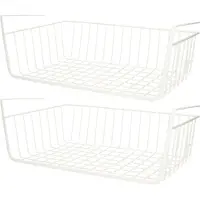 Urban Living Kastmandje - 2x - opberg/hang mandjes - rvs - wit - 40 x 25 x 14 cm - Opbergmanden