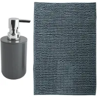 MSV badkamer droogloop mat - Genua - 50 x 80 cm - met bijpassend zeeppompje - donkergrijs - Badmatjes