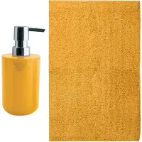 MSV badkamer droogloop mat - Napoli - 45 x 70 cm - met bijpassend zeeppompje - saffraan geel - Badmatjes