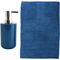 MSV badkamer droogloop mat - Napoli - 45 x 70 cm - met bijpassend zeeppompje - donkerblauw - Badmatjes