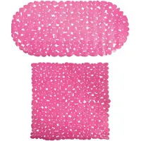 MSV Douche/bad anti-slip matten set badkamer - pvc - 2x stuks - fuchsia roze - 2 formaten - Badmatjes