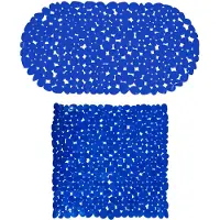 MSV Douche/bad anti-slip matten set badkamer - pvc - 2x stuks - donkerblauw - 2 formaten - Badmatjes