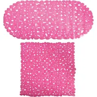 MSV Douche/bad anti-slip matten set badkamer - pvc - 2x stuks - fuchsia roze - 2 formaten - Badmatjes