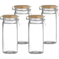 Urban Living Voorraadpot/bewaarpot - 4x - 1,3L - glas - met beugelsluiting - bamboe deksel - Voorraadpot