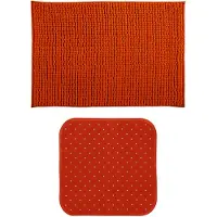 MSV Douche anti-slip mat en droogloop mat - Sevilla badkamer set - rubber/microvezel - terracotta - Badmatjes