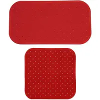 MSV Douche/bad anti-slip matten set badkamer - rubber - 2x stuks - terracotta - 2 formaten - Badmatjes