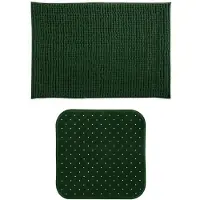 MSV Douche anti-slip mat en droogloop mat - Sevilla badkamer set - rubber/microvezel - donkergroen - Badmatjes