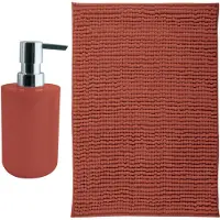 MSV badkamer droogloop mat - Milano - 40 x 60 cm - met bijpassend zeeppompje - terracotta - Badmatjes
