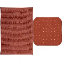 MSV Douche anti-slip mat en droogloop mat - Sevilla badkamer set - rubber/microvezel - tarracotta - Badmatjes