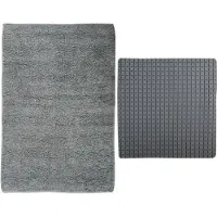 MSV Douche anti-slip mat en droogloop mat - Napoli badkamer set - rubber/polyester - donkergrijs - Badmatjes