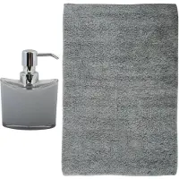 MSV badkamer droogloop mat/tapijt - Bologna - 45 x 70 cm - bijpassende kleur zeeppompje - grijs - Badmatjes