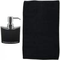 MSV badkamer droogloop mat/tapijt - Bologna - 45 x 70 cm - bijpassende kleur zeeppompje - zwart - Badmatjes