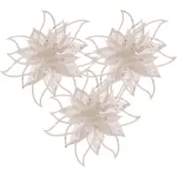 Cosy & Trendy Cosy and Trendy kerst bloem op clip -3x - wit -14 cm -glitters - Kersthangers