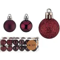 Krist+ mini kerstballen - 24x stuks - wijn/bordeaux rood - kunststof -3 cm - Kerstbal