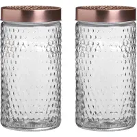Urban Living Voorraadpot/bewaarpot Blair - 2x - 1.5L - glas - koperen deksel - D12 x H22 cm - Voorraadpot