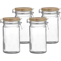 Urban Living Voorraadpot/bewaarpot - 4x - 1L - glas - met beugelsluiting - bamboe deksel - Voorraadpot