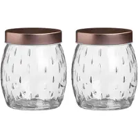Urban Living Voorraadpot/bewaarpot Beau - 2x - 1.2L - glas - koperen deksel - D13 x H15 cm - Voorraadpot
