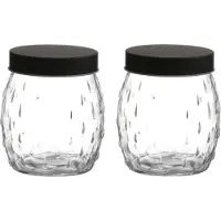 Urban Living Voorraadpot/bewaarpot Mora - 2x - 1.2L - glas - zwart - D13 x H15 cm - Voorraadpot