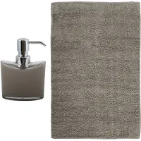 MSV badkamer droogloop mat/tapijt - Bologna - 45 x 70 cm - bijpassende kleur zeeppompje - taupe - Badmatjes