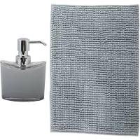 MSV badkamer droogloop mat - Bolzano - 40 x 60 cm - met bijpassend zeeppompje - lichtgrijs - Badmatjes