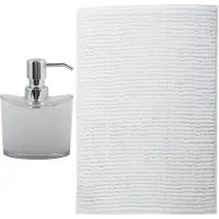 MSV badkamer droogloop mat/tapijt - Sienna - 90 x 60 cm - bijpassende kleur zeeppompje - wit - Badmatjes