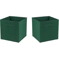 Urban Living Opbergmand/kastmand Square Box - 2x - karton/kunststof - 29 liter - donker groen - 31 x 31 x 31 cm - Opberg