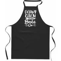 Mijncadeautje Tekstschort - Keukenschort - kookschort - Keep Calm and bake on - 100% katoen - verjaardag en feest - cadeau - kado - unisex - zwart
