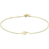 New Bling 9NBG-0666 Geelgouden Armbandje met vaste hanger - Fatima Handje - 7x4,5mm - Ankerschakel - 0,8mm - 16+1+1cm - 14 Karaat - Goud