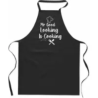 Mijncadeautje Tekstschort - Keukenschort - kookschort - Mister Goodlooking is cooking - 100% katoen - verjaardag en feest - cadeau - kado - unisex - zwart