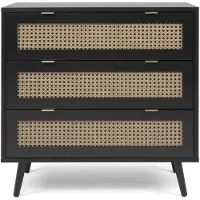 CALICOSY Ladenkast 3 lades drukwerk riet en zwart l80 x h80 cm villa