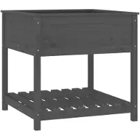 vidaXL Plantenbak met schap 82,5x82,5x81 cm massief grenenhout grijs