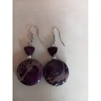 Zeeuws Meisje Gemstones-silver oorhangers paarse jaspis oorbellen rond 3 cm lang 925 sterling zilver haken