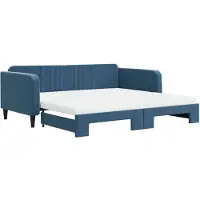 vidaXL Slaapbank onderschuifbed en matrassen 100x200 cm fluweel blauw