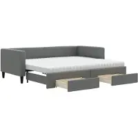 vidaXL Slaapbank onderschuifbed en lades 90x200 cm stof donkergrijs