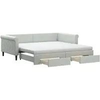 vidaXL Slaapbank onderschuifbed en lades 100x200 cm fluweel lichtgrijs