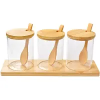 Clayre & Eef Voorraadpot Set van 3 Ø 8x10 cm Transparant Glas Hout Transparant