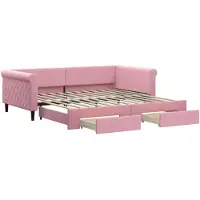 vidaXL Slaapbank met onderschuifbed en lades 100x200 cm fluweel roze