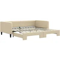 vidaXL Slaapbank met onderschuifbed 100x200 cm stof crèmekleurig