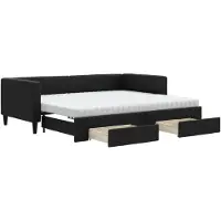 vidaXL Slaapbank met onderschuifbed en lades 90x200 cm stof zwart