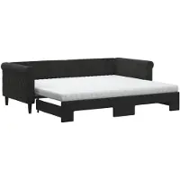 vidaXL Slaapbank onderschuifbed en matrassen 90x200 cm fluweel zwart