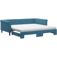 vidaXL Slaapbank onderschuifbed en matrassen 100x200 cm fluweel blauw