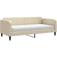 vidaXL Slaapbank met matras 90x200 cm stof crèmekleurig